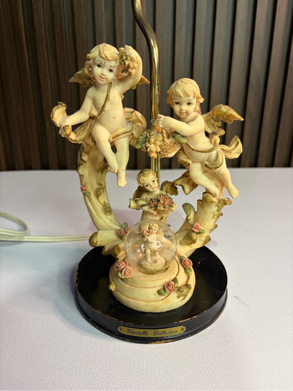 Vintage Verstella Collection Cherub Angel Snow Globe Table Lamp